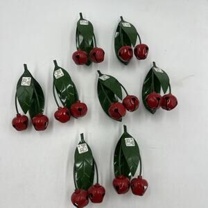 Vintage Lot 8 Dept. 56 Metal Cherry Bells Holly Christmas Napkin Rings